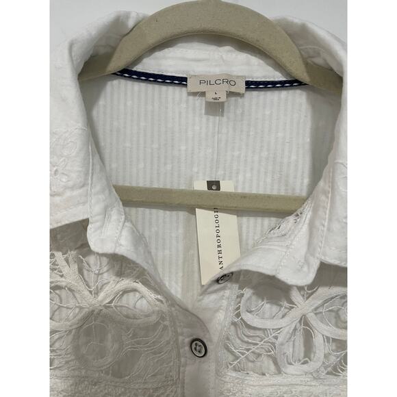 NWT Pilcro Anthropologie Crop Eyelet Cotton Swing Blouse Size L - Picture 3 of 6
